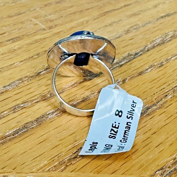 Lapis Lazuli Real Gemstone Ring 1 Inch Embellished Setting Ring Size 8 - Picture 5 of 8